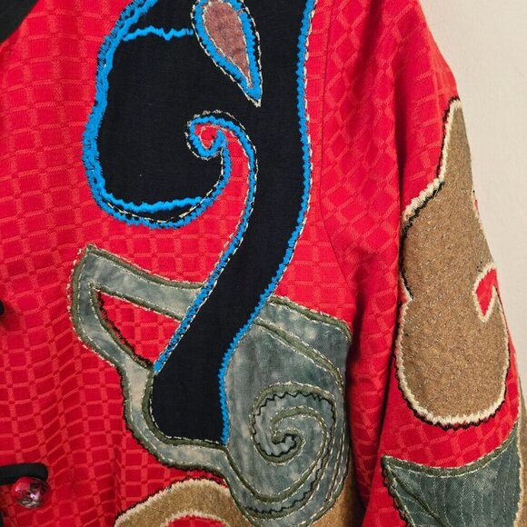 Indigo Moon Vintage Mixed Media Embroidered Patch Jacket Art To Wear Size M - Picture 4 of 6
